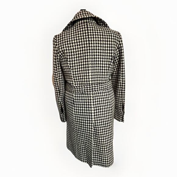 J Crew Trench coat Size 10 Houndstooth Belted Wool Blend Long Lined FLAWS - Picture 3 of 16